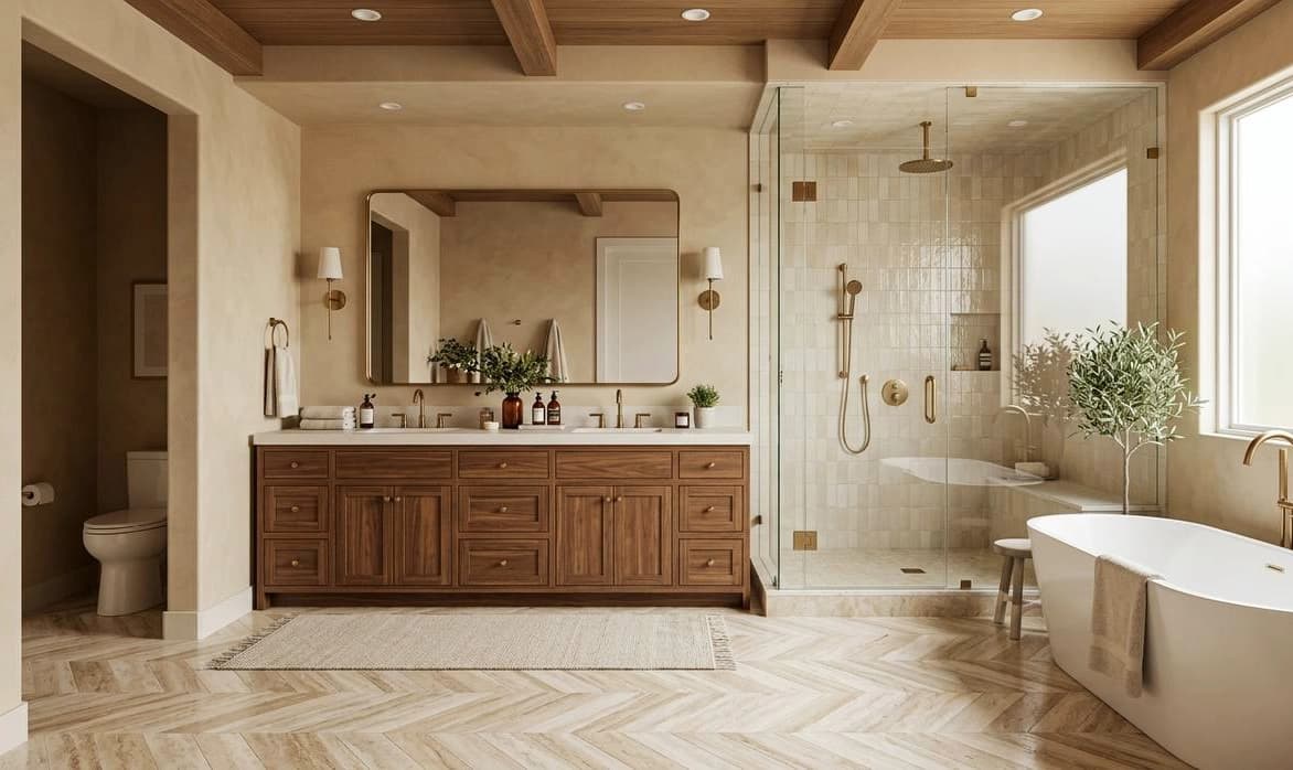 Custom bathroom vanity oak finish — bathroom remodeling Suwanee GA by ERAZO HOME